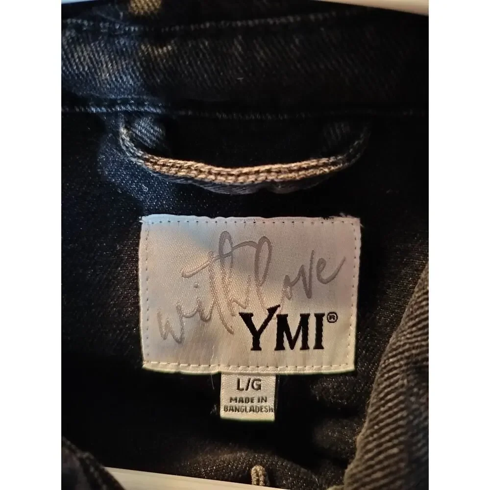 3814)YMI Long Sleeve Button Oversized Boyfriend Distressed Denim Jacket Large Jr - Picture 9 of 10